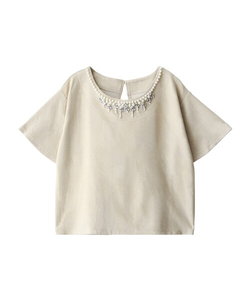 GRL(グレイル)の「ビジュー付きフレアスリーブトップス(Tシャツ/カットソー・レディース・ベージュ・M)」の1枚目の写真