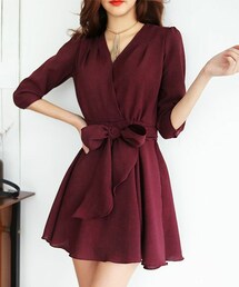 DHOLIC | リボン付きタックVネックワンピース(ワンピース)