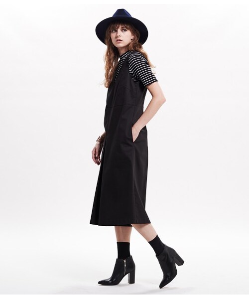 LE JUN（ルジュン）の「ツイルVネックサロペット（ワンピース/ドレス・レディース・ブラック/カーキ・F）」の5枚目の写真