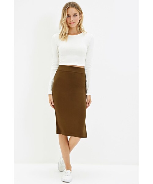 FOREVER 21（フォーエバー トゥエンティーワン）の「ストレッチニットミディスカート（スカート・レディース・BLACK/OLIVE・Small/Medium/Large）」の5枚目の写真