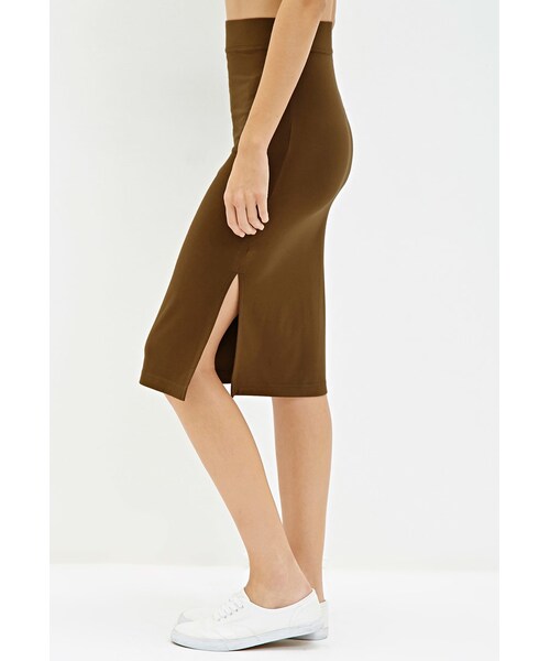 FOREVER 21（フォーエバー トゥエンティーワン）の「ストレッチニットミディスカート（スカート・レディース・BLACK/OLIVE・Small/Medium/Large）」の6枚目の写真