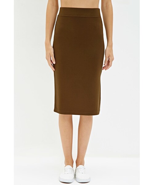 FOREVER 21（フォーエバー トゥエンティーワン）の「ストレッチニットミディスカート（スカート・レディース・BLACK/OLIVE・Small/Medium/Large）」の8枚目の写真