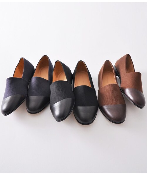 ADAM ET ROPE'（アダムエロペ）の「キャンバス×スムースレザー ストレートチップスリッポン（シューズ・メンズ・ブラック/ダークブラウン/ネイビー・41.0/42.0/43.0/44.0）」の11枚目の写真