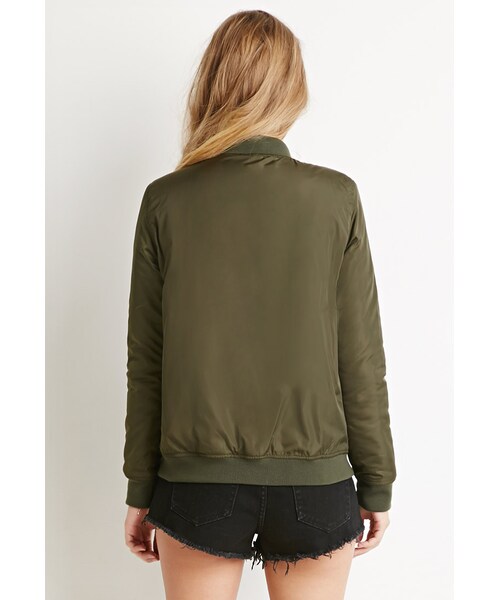 FOREVER 21（フォーエバー トゥエンティーワン）の「ジッパーボンバージャケット（ジャケット/アウター・レディース・BLACK/OLIVE・Small/Medium/Large）」の9枚目の写真