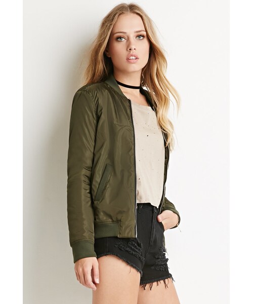 FOREVER 21（フォーエバー トゥエンティーワン）の「ジッパーボンバージャケット（ジャケット/アウター・レディース・BLACK/OLIVE・Small/Medium/Large）」の11枚目の写真