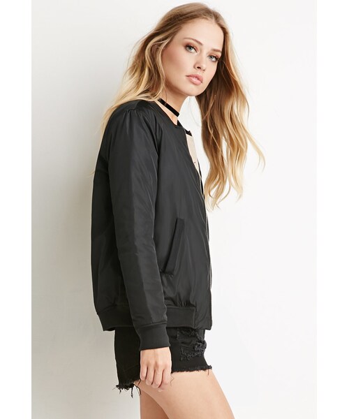FOREVER 21（フォーエバー トゥエンティーワン）の「ジッパーボンバージャケット（ジャケット/アウター・レディース・BLACK/OLIVE・Small/Medium/Large）」の2枚目の写真
