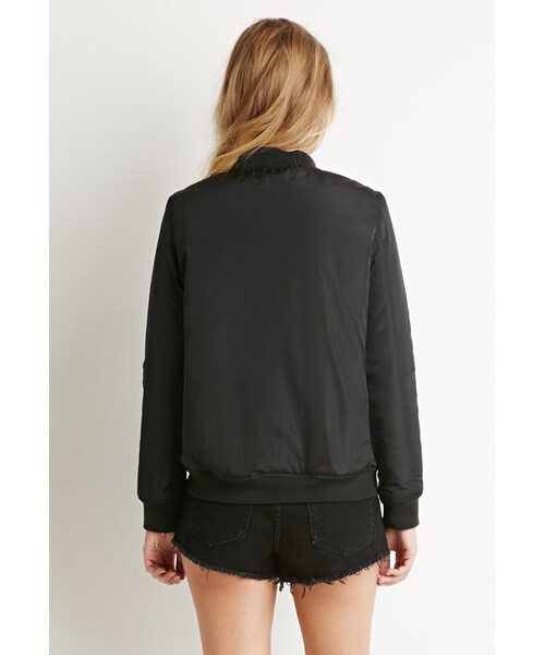 FOREVER 21（フォーエバー トゥエンティーワン）の「ジッパーボンバージャケット（ジャケット/アウター・レディース・BLACK/OLIVE・Small/Medium/Large）」の3枚目の写真