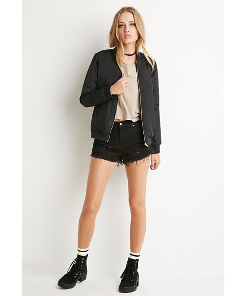 FOREVER 21（フォーエバー トゥエンティーワン）の「ジッパーボンバージャケット（ジャケット/アウター・レディース・BLACK/OLIVE・Small/Medium/Large）」の4枚目の写真