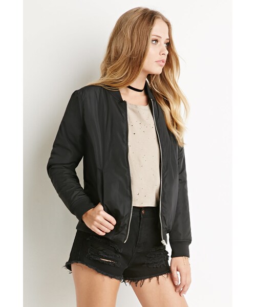 FOREVER 21（フォーエバー トゥエンティーワン）の「ジッパーボンバージャケット（ジャケット/アウター・レディース・BLACK/OLIVE・Small/Medium/Large）」の6枚目の写真