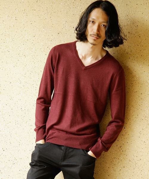 wjk 1 mile(ダブルジェイケイワンマイル)の「wjk/ダヴルジェイケイ/アンゴラ混 Vネックニット(ニット/セーター・メンズ・ブラック/グレー/ネイビー/バーガンディー・MEDIUM/SMALL/LARGE)」の4枚目の写真
