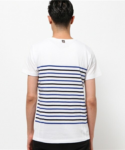 wjk 1 mile（ダブルジェイケイワンマイル）の「wjk/ダヴルジェイケイ/バスクボーダー プレミアム半袖Ｔ（Tシャツ/カットソー・メンズ・ホワイト×グレー/ホワイト×ブルー/ホワイト×レッド/ネイビー・SMALL/MEDIUM/LARGE/X-LARGE）」の7枚目の写真