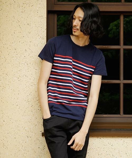 wjk 1 mile（ダブルジェイケイワンマイル）の「wjk/ダヴルジェイケイ/バスクボーダー プレミアム半袖Ｔ（Tシャツ/カットソー・メンズ・ホワイト×グレー/ホワイト×ブルー/ホワイト×レッド/ネイビー・SMALL/MEDIUM/LARGE/X-LARGE）」の4枚目の写真