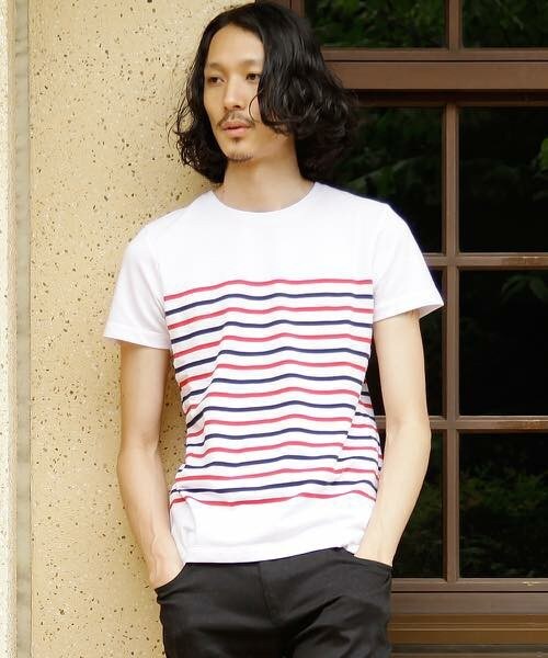 wjk 1 mile（ダブルジェイケイワンマイル）の「wjk/ダヴルジェイケイ/バスクボーダー プレミアム半袖Ｔ（Tシャツ/カットソー・メンズ・ホワイト×グレー/ホワイト×ブルー/ホワイト×レッド/ネイビー・SMALL/MEDIUM/LARGE/X-LARGE）」の2枚目の写真