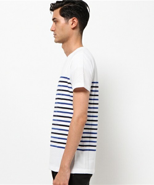 wjk 1 mile（ダブルジェイケイワンマイル）の「wjk/ダヴルジェイケイ/バスクボーダー プレミアム半袖Ｔ（Tシャツ/カットソー・メンズ・ホワイト×グレー/ホワイト×ブルー/ホワイト×レッド/ネイビー・SMALL/MEDIUM/LARGE/X-LARGE）」の6枚目の写真