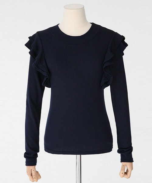 DHOLIC（ディーホリック）の「ベルフリルショルダーラウンドネックトップス（Tシャツ/カットソー・レディース・ネイビー/ブラック/グレー/ホワイト・FREE）」の3枚目の写真