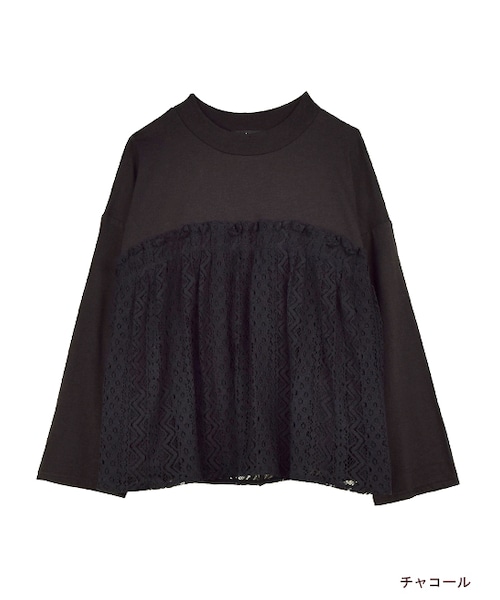 w closet（ダブルクローゼット）の「幾何柄レースレイヤード風プルオーバー（トップス・レディース・オフホワイト/キャメル/チャコール・FREE）」の2枚目の写真