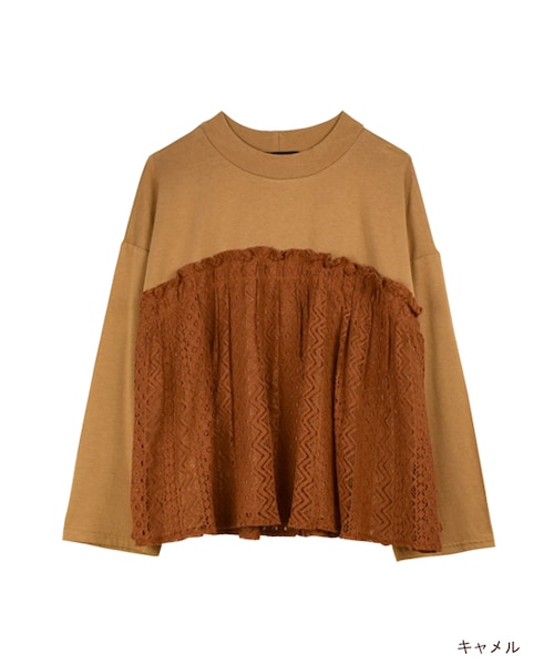 w closet（ダブルクローゼット）の「幾何柄レースレイヤード風プルオーバー（トップス・レディース・オフホワイト/キャメル/チャコール・FREE）」の3枚目の写真