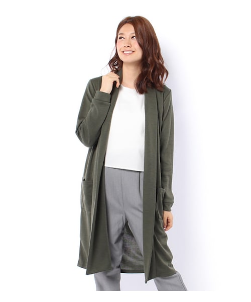 mysty woman（ミスティウーマン）の「ショールカラーロングカーディガン（トップス・レディース・グレー/カーキ/ネイビー）」の2枚目の写真