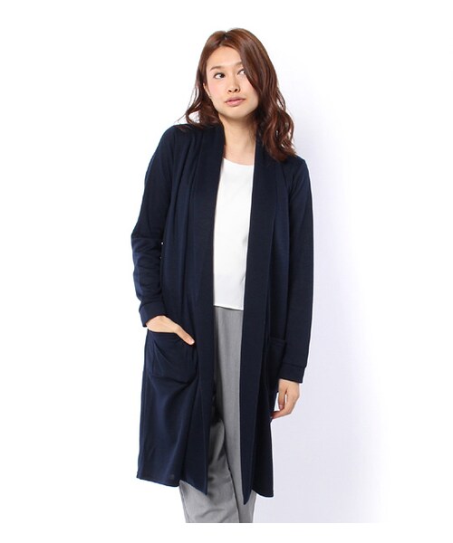 mysty woman（ミスティウーマン）の「ショールカラーロングカーディガン（トップス・レディース・グレー/カーキ/ネイビー）」の3枚目の写真
