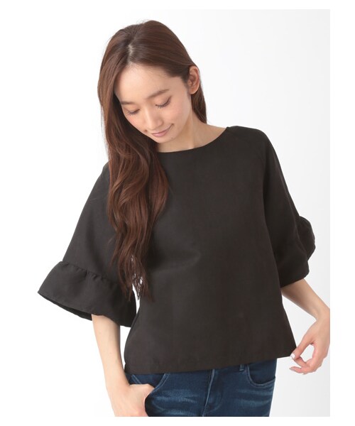 E hyphen world gallery(イーハイフンワールドギャラリー)の「・7Sフロント異素材切替バックジッププルオーバー(トップス・ブラック/ベージュ/ネイビー・F)」の1枚目の写真