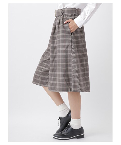 E hyphen world gallery（イーハイフンワールドギャラリー）の「・共ベルト付TRチェックガウチョパンツ（パンツ・グレー/ブラック/ブラウン・F）」の5枚目の写真