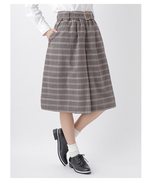 E hyphen world gallery（イーハイフンワールドギャラリー）の「・共ベルト付TRチェックガウチョパンツ（パンツ・グレー/ブラック/ブラウン・F）」の3枚目の写真