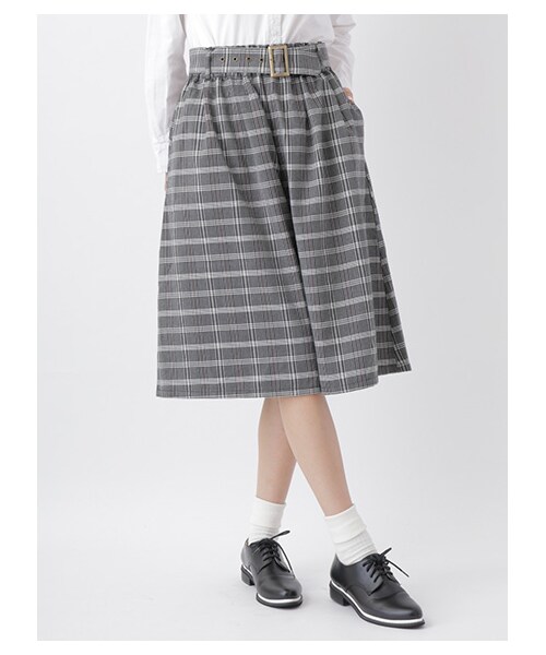 E hyphen world gallery（イーハイフンワールドギャラリー）の「・共ベルト付TRチェックガウチョパンツ（パンツ・グレー/ブラック/ブラウン・F）」の2枚目の写真