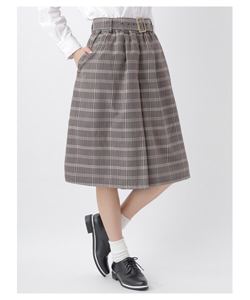 E hyphen world gallery（イーハイフンワールドギャラリー）の「・共ベルト付TRチェックガウチョパンツ（パンツ・グレー/ブラック/ブラウン・F）」の4枚目の写真