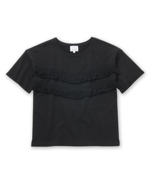 LE JUN(ルジュン)の「フリンジウラケプルオーバー(トップス・レディース・ブラック/オフホワイト/キャメル・F)」の1枚目の写真