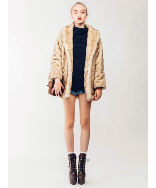 EVRIS（エヴリス）の「ビッグショールロングコート（ジャケット/アウター・レディース・ブラック/ブラウン/ベージュ）」の4枚目の写真