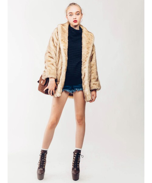 EVRIS（エヴリス）の「ビッグショールロングコート（ジャケット/アウター・レディース・ブラック/ブラウン/ベージュ）」の5枚目の写真