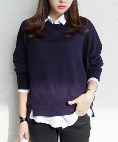 DHOLIC（ディーホリック）の「ラウンドネックショルダードロップヘムニットトップス（ニット/セーター・レディース・アイボリー/カーキ/グレー/ネイビー/ブラック/ベージュ・FREE）」の6枚目の写真