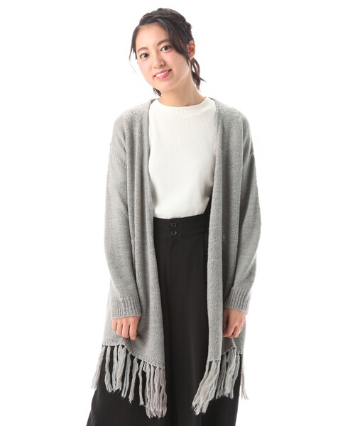 Honeys（ハニーズ）の「フリンジカーデ（カーディガン・レディース・クロ/コン/カーキ/グレーＭｉｘ/ベージュ・Ｆ）」の2枚目の写真