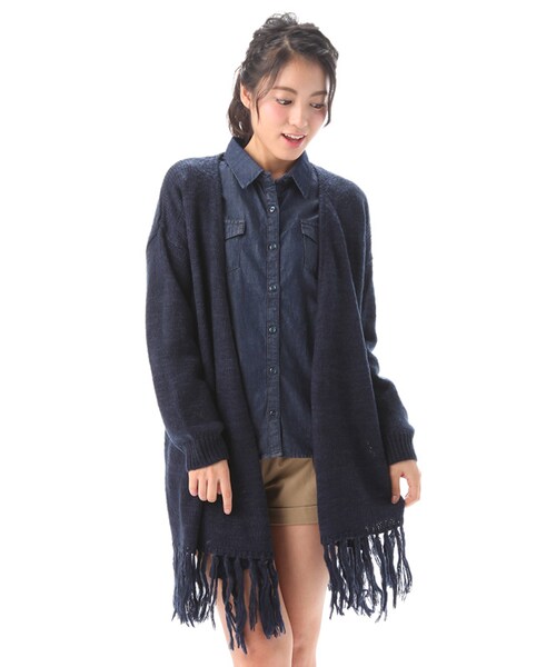 Honeys（ハニーズ）の「フリンジカーデ（カーディガン・レディース・クロ/コン/カーキ/グレーＭｉｘ/ベージュ・Ｆ）」の5枚目の写真