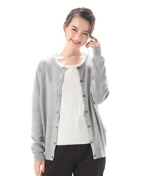 Honeys（ハニーズ）の「クルーカーデ（カーディガン・レディース・クロ/コン/アカ/イエロー/カーキ/杢グレー/ブルー・Ｆ）」の2枚目の写真