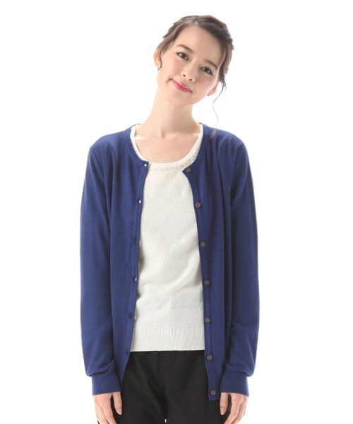 Honeys（ハニーズ）の「クルーカーデ（カーディガン・レディース・クロ/コン/アカ/イエロー/カーキ/杢グレー/ブルー・Ｆ）」の5枚目の写真