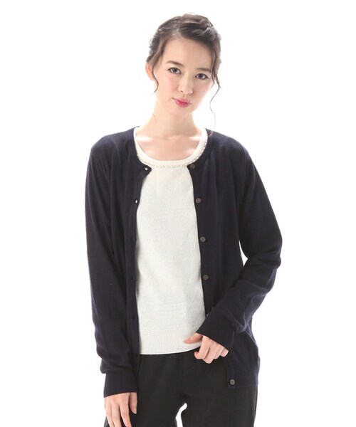 Honeys（ハニーズ）の「クルーカーデ（カーディガン・レディース・クロ/コン/アカ/イエロー/カーキ/杢グレー/ブルー・Ｆ）」の4枚目の写真