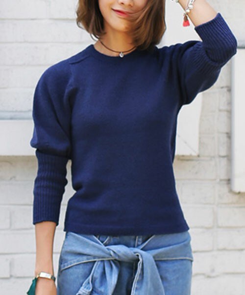 DHOLIC（ディーホリック）の「ユニークバルーンスリーブニットトップス（ニット/セーター・レディース・アイボリー/カーキ/ディープピンク/ネイビー/ブラック・FREE）」の4枚目の写真