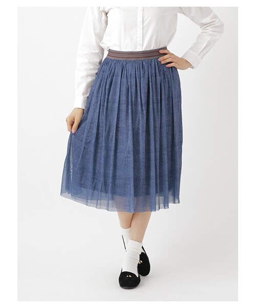 earth music&ecology（アースミュージックアンドエコロジー）の「＜WEB限定大きな・小さなサイズ＞チュールミディ丈スカート（スカート・オフホワイト/グレー/カーキ/インディゴ/ネイビー・XS/L）」の4枚目の写真