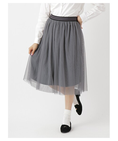 earth music&ecology（アースミュージックアンドエコロジー）の「＜WEB限定大きな・小さなサイズ＞チュールミディ丈スカート（スカート・オフホワイト/グレー/カーキ/インディゴ/ネイビー・XS/L）」の2枚目の写真