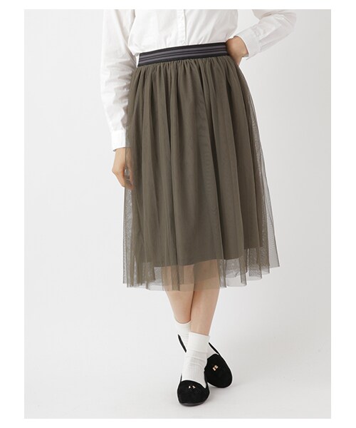 earth music&ecology（アースミュージックアンドエコロジー）の「＜WEB限定大きな・小さなサイズ＞チュールミディ丈スカート（スカート・オフホワイト/グレー/カーキ/インディゴ/ネイビー・XS/L）」の3枚目の写真