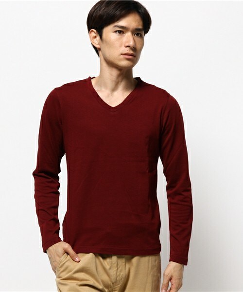 glory crew（グローリークルー）の「スーピマコットンVネックロングTシャツ（Tシャツ/カットソー・メンズ・ホワイト/ブラック/チャコールグレー/カーキ/ブルー/ネイビー/ボルドー・MEDIUM/SMALL/LARGE/LL）」の7枚目の写真