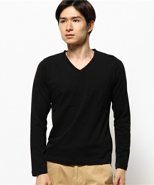 glory crew（グローリークルー）の「スーピマコットンVネックロングTシャツ（Tシャツ/カットソー・メンズ・ホワイト/ブラック/チャコールグレー/カーキ/ブルー/ネイビー/ボルドー・MEDIUM/SMALL/LARGE/LL）」の3枚目の写真