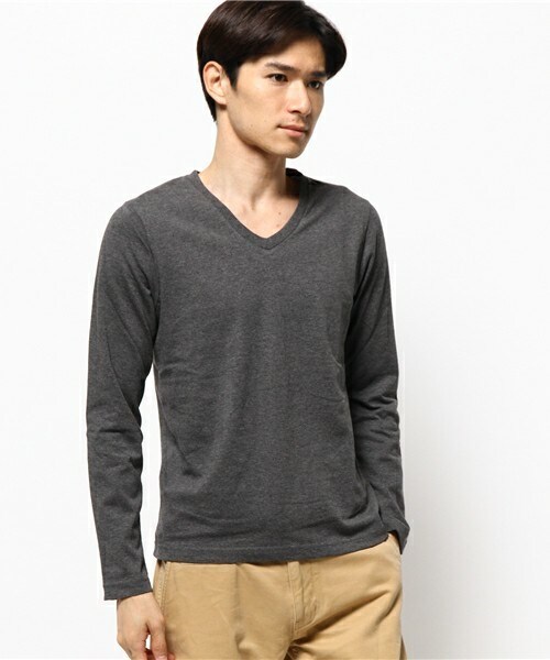 glory crew（グローリークルー）の「スーピマコットンVネックロングTシャツ（Tシャツ/カットソー・メンズ・ホワイト/ブラック/チャコールグレー/カーキ/ブルー/ネイビー/ボルドー・MEDIUM/SMALL/LARGE/LL）」の4枚目の写真