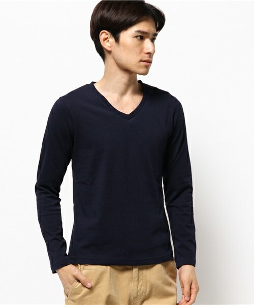 glory crew（グローリークルー）の「スーピマコットンVネックロングTシャツ（Tシャツ/カットソー・メンズ・ホワイト/ブラック/チャコールグレー/カーキ/ブルー/ネイビー/ボルドー・MEDIUM/SMALL/LARGE/LL）」の5枚目の写真