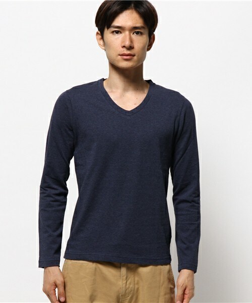 glory crew（グローリークルー）の「スーピマコットンVネックロングTシャツ（Tシャツ/カットソー・メンズ・ホワイト/ブラック/チャコールグレー/カーキ/ブルー/ネイビー/ボルドー・MEDIUM/SMALL/LARGE/LL）」の8枚目の写真