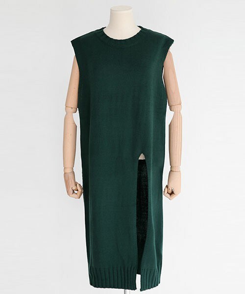 DHOLIC（ディーホリック）の「サイドスリットロングニットベスト（ベスト・レディース・グレー/ディープグリーン/ベージュ/レッドパープル・FREE）」の3枚目の写真