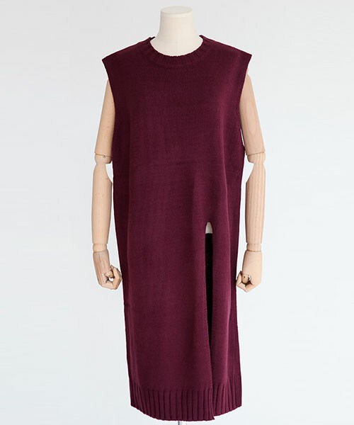 DHOLIC（ディーホリック）の「サイドスリットロングニットベスト（ベスト・レディース・グレー/ディープグリーン/ベージュ/レッドパープル・FREE）」の4枚目の写真