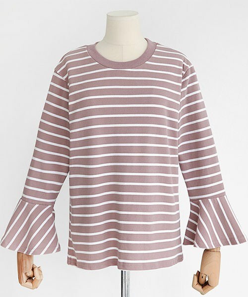 DHOLIC（ディーホリック）の「ベルスリーブボーダートップス（Tシャツ/カットソー・レディース・グレー/サーモンピンク/ダークベージュ/マスタード・FREE）」の4枚目の写真