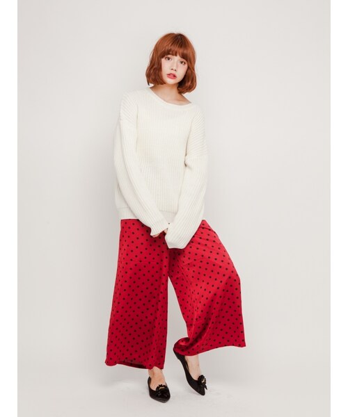 merry jenny（メリージェニー）の「ドットイージーパンツ（パンツ・レディース・ブラック/ワイン/ダークグリーン・F）」の4枚目の写真